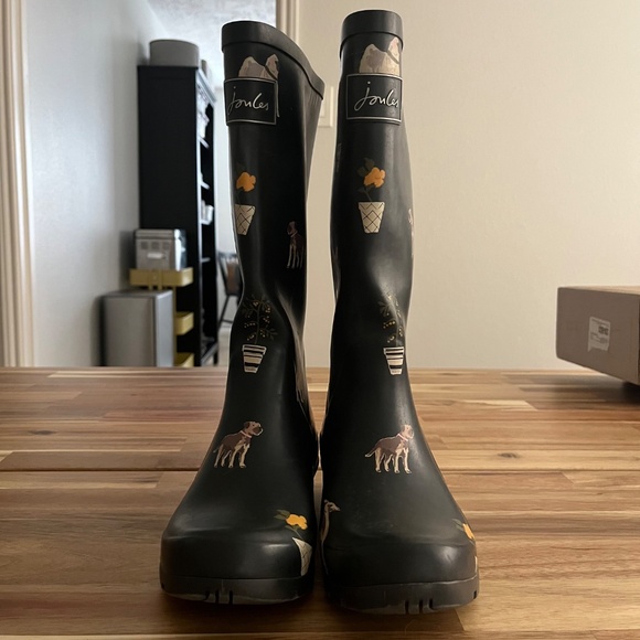 Joules Roll-Up Wellie Rain Boots Dog & Plant Print (Size 6) - Picture 4 of 10